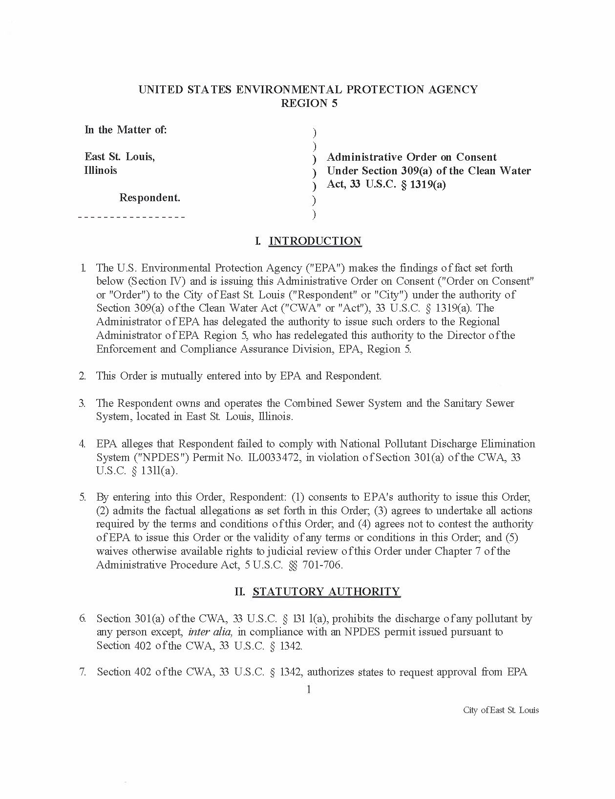 Administrative Order on Consent - Under Section 309(a) of the Clean Water _Page_01