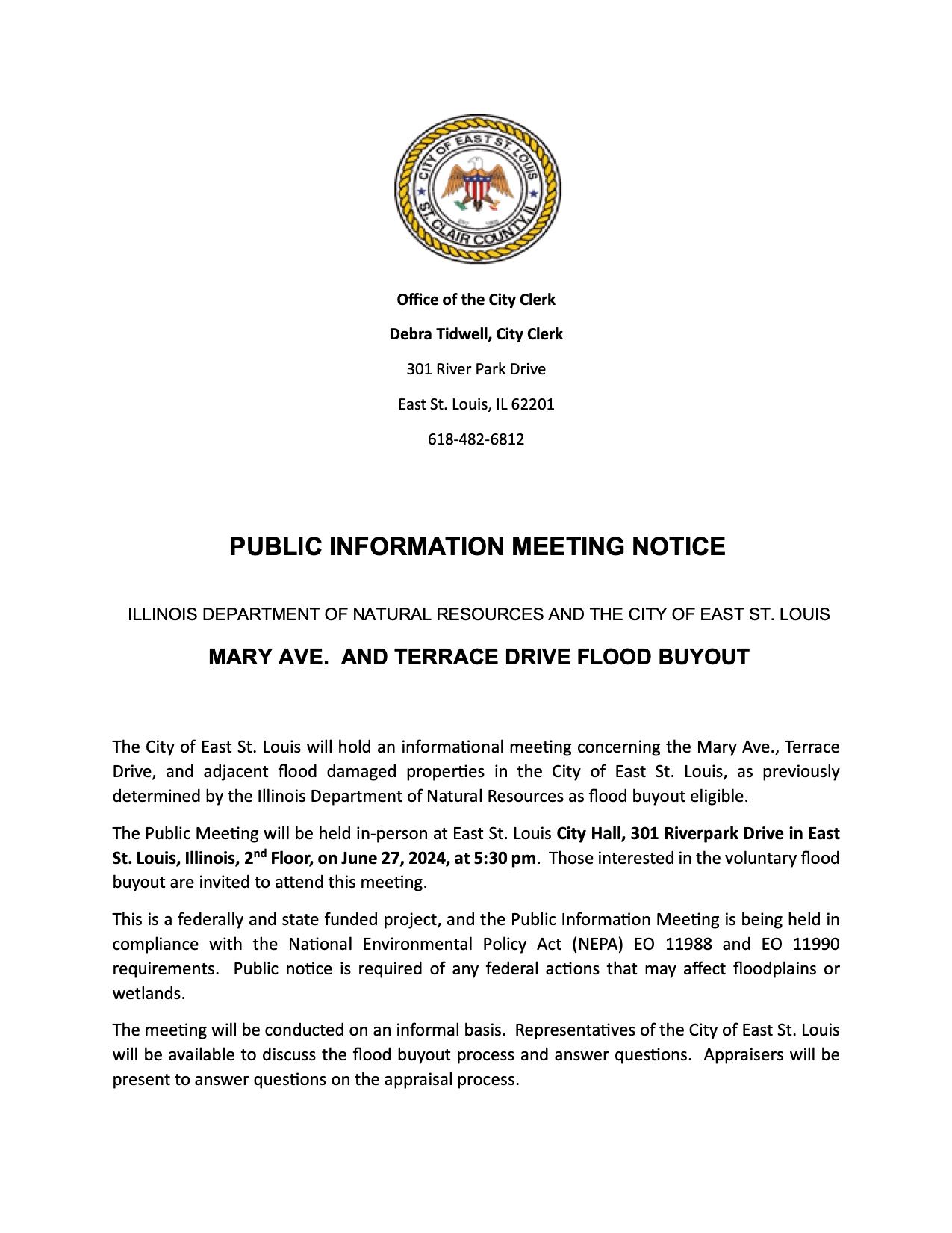 Public Meeting Notice- Mary Ave. Terrace Drive