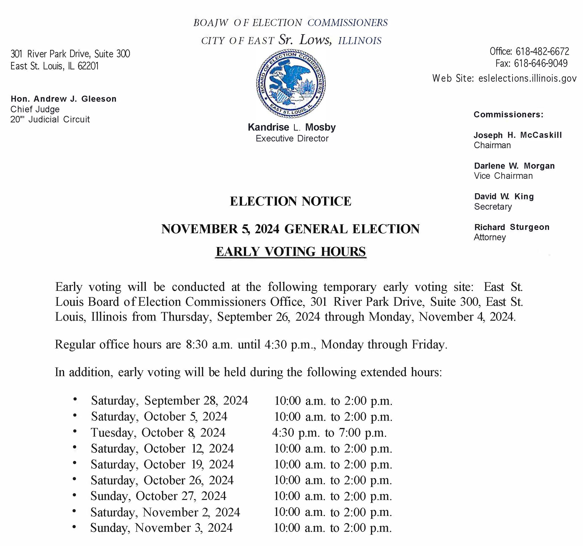 November 2024 Election Early Voting Hours_City of East St. Louis SQ
