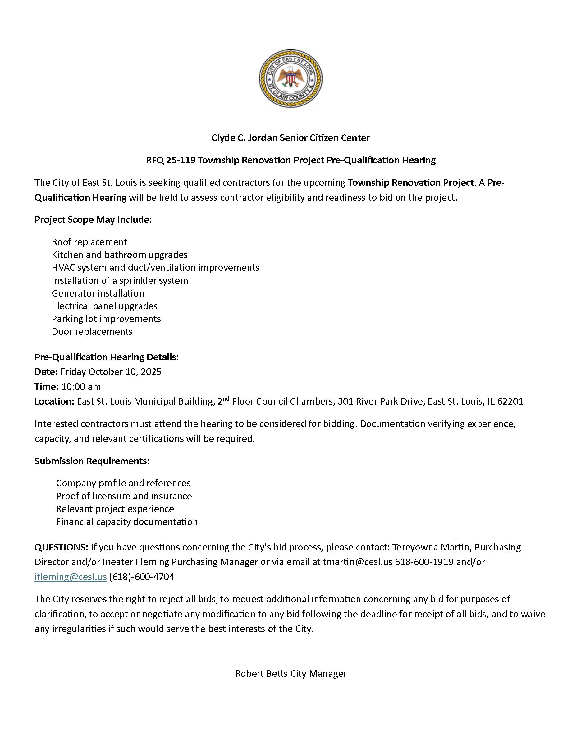 Township Renovation Project PreQual Notice