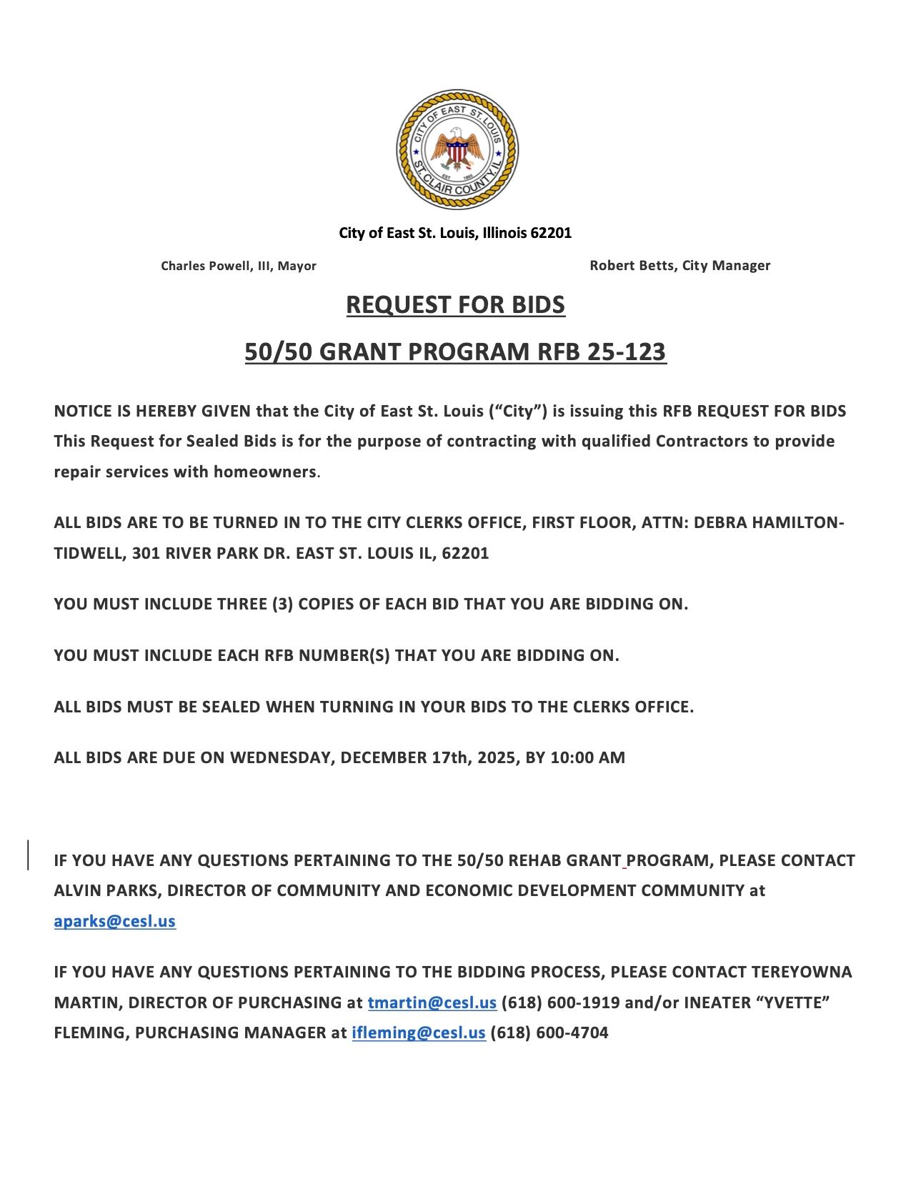 advertisement 50 50 REHAB GRANT RFQ 25-123