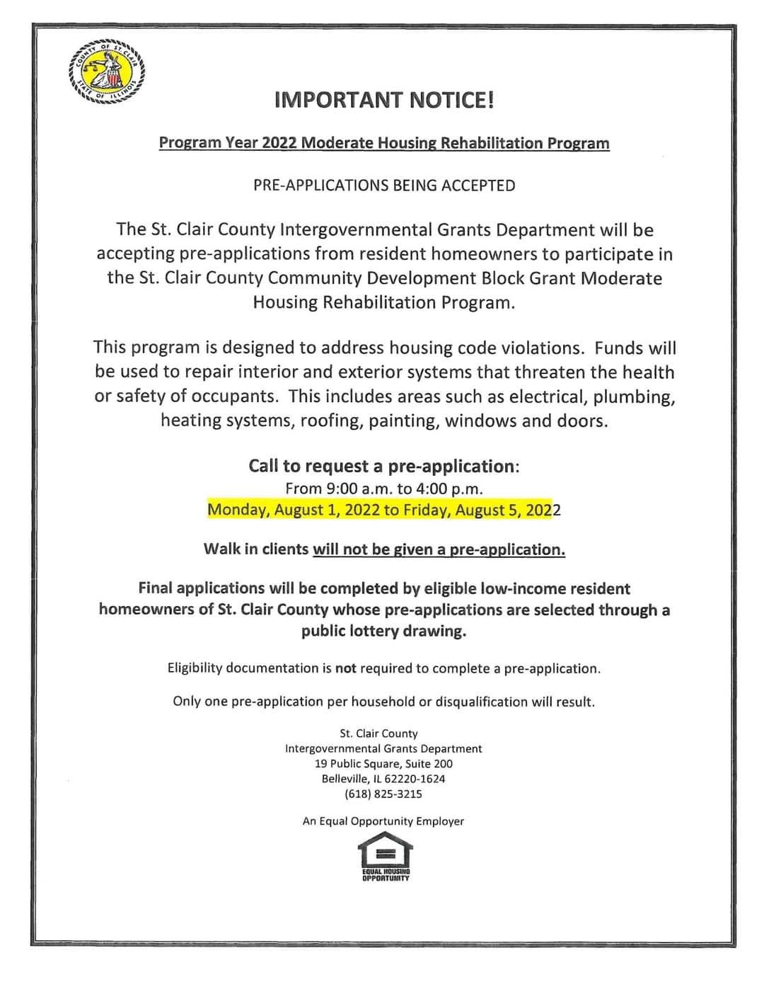 Program Year 2022 Moderate Housing Rehabilitation Program