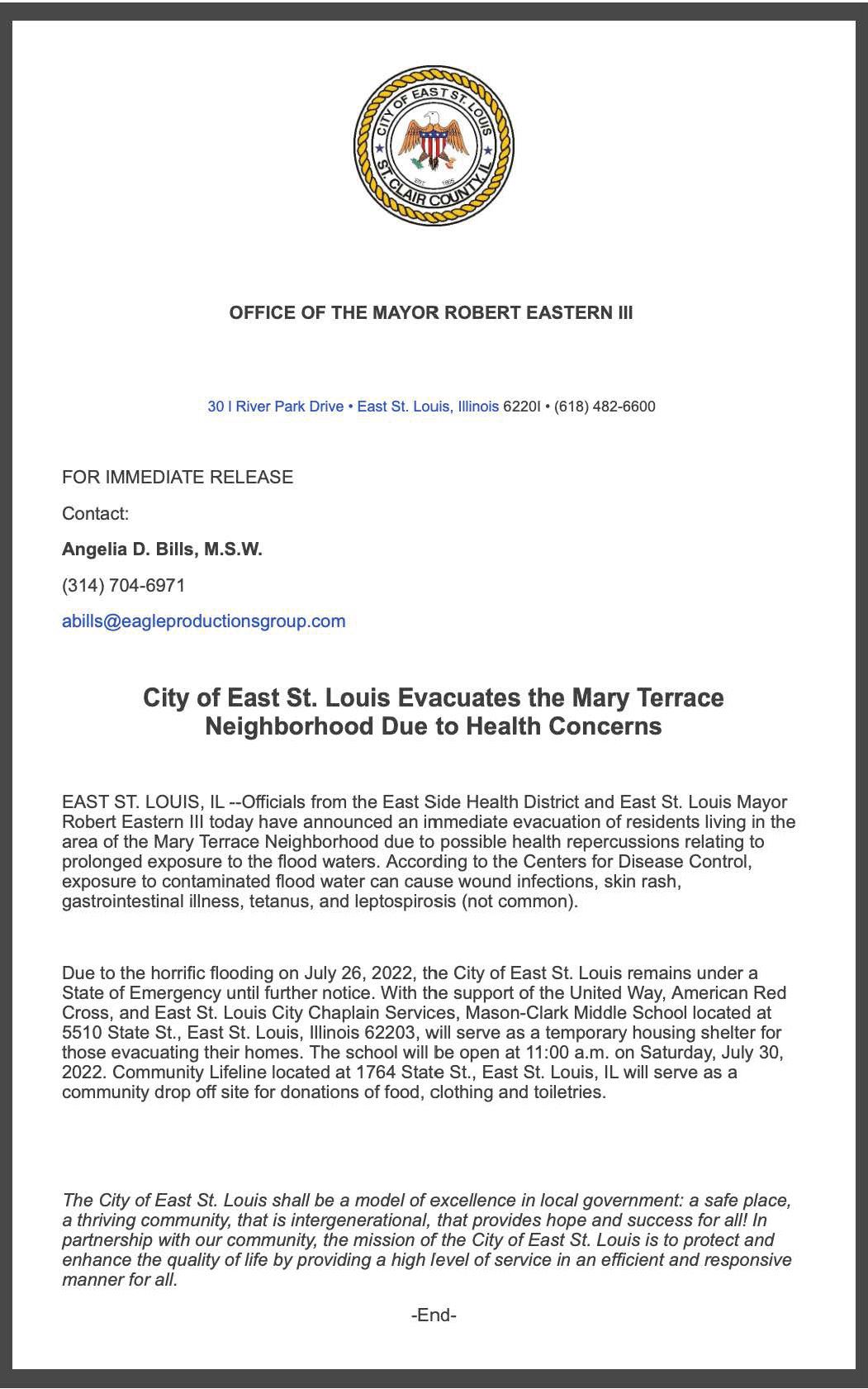 City of East St. Louis Evacuates the Mary Terrace Neighborhood Due to Health Concerns