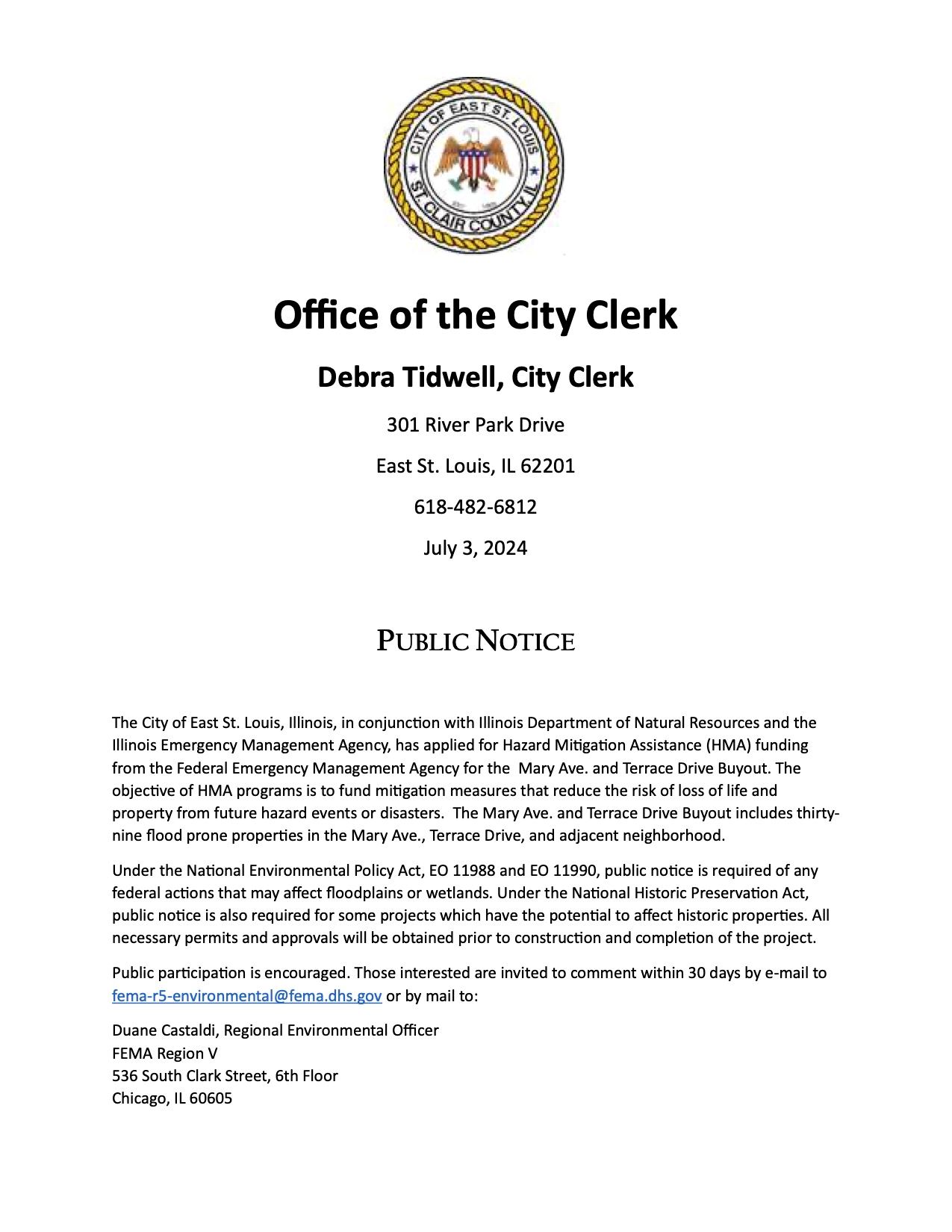 Public Notice -- Mary Ave. Terrace Dr.