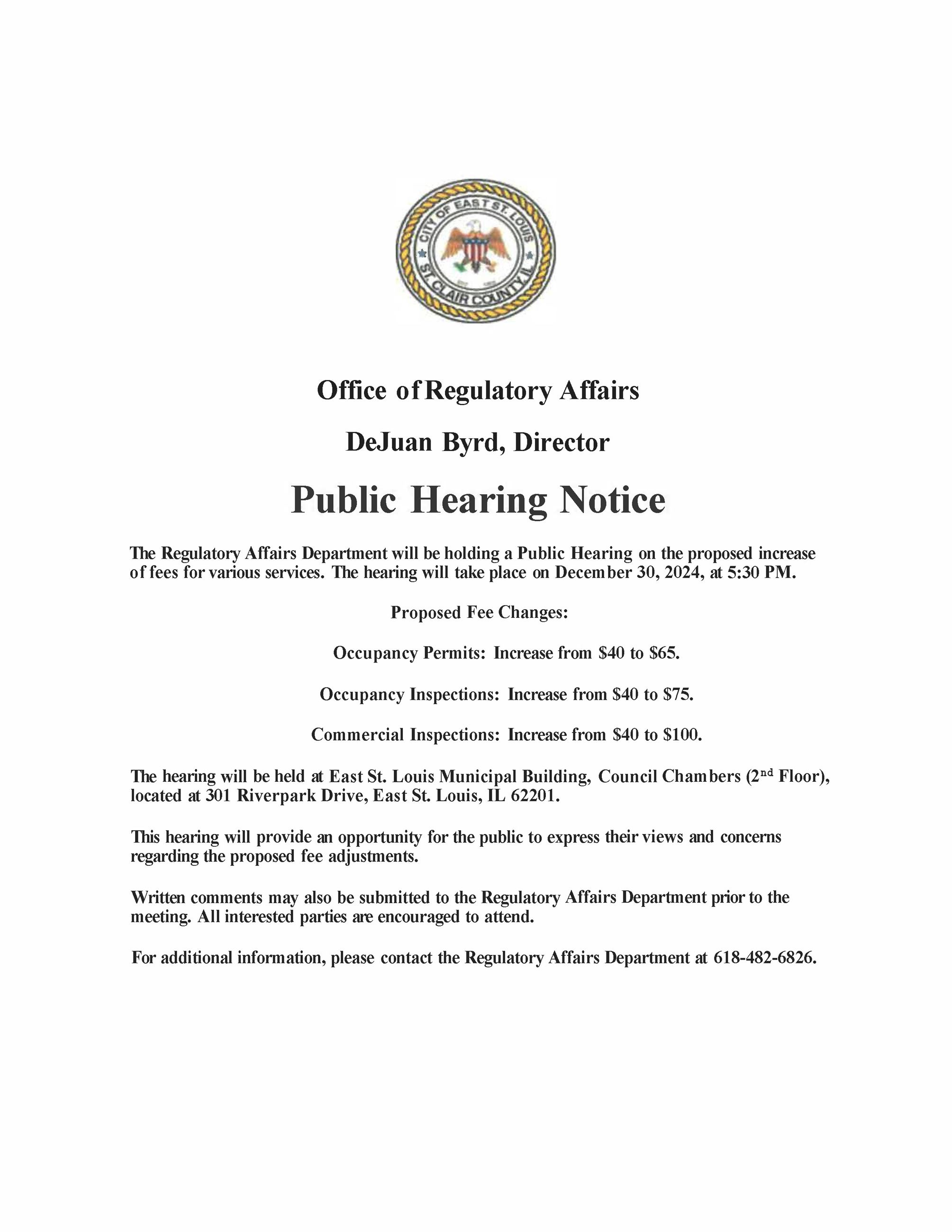 Regulatory Affairs Public Hearing Notices